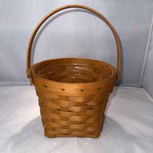 1997 LONGABERGER Medium Round Basket , Handle, W/ Protector- Made In Ohio- VTG